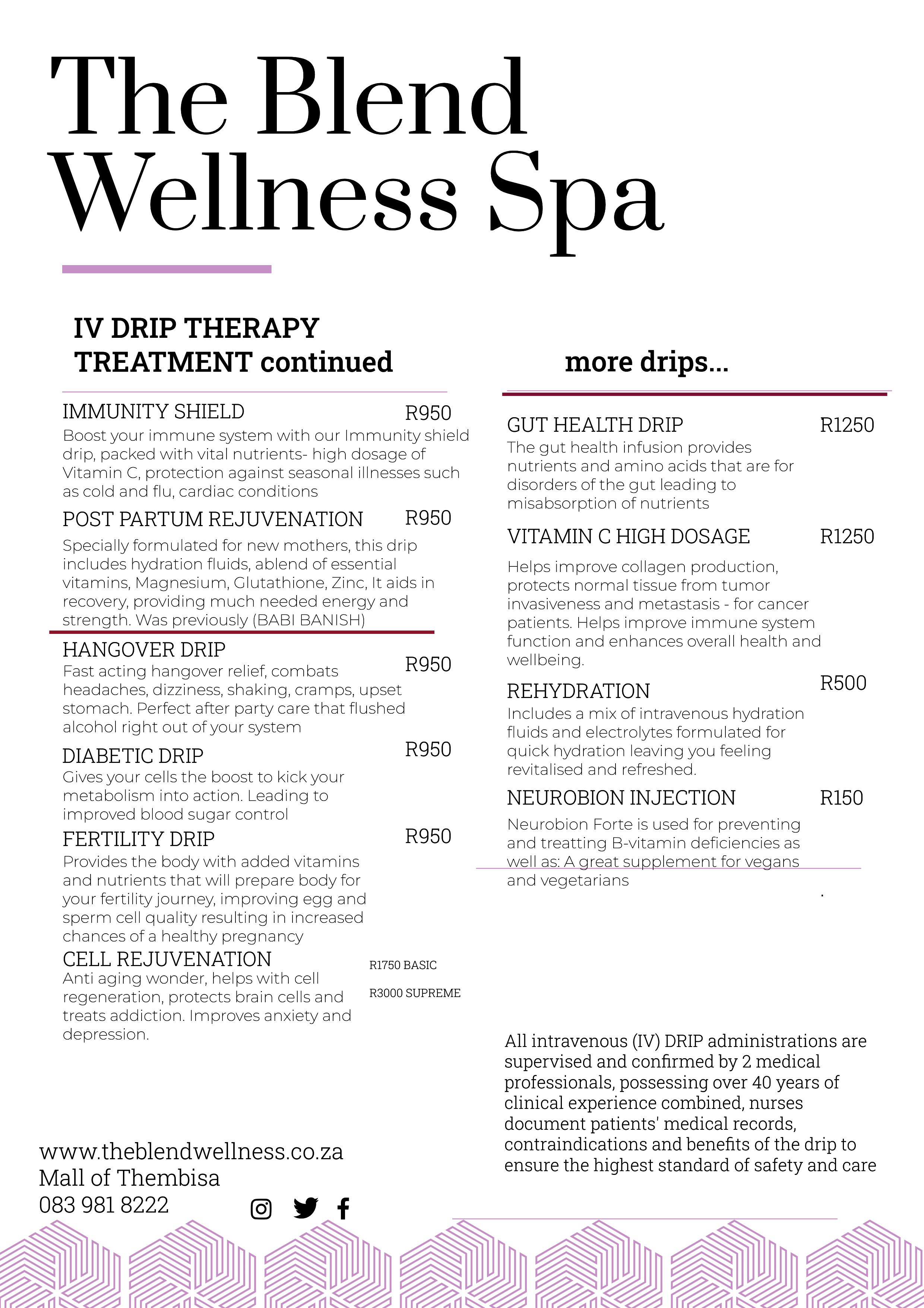 The Blend Wellness Spa Pricelist